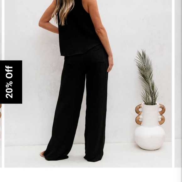 Black Linen Tank Top and Wide Leg Pants Set - Picture 3 of 9